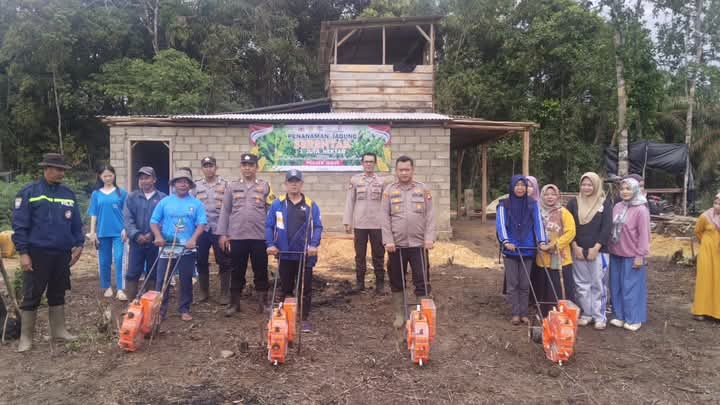 Polsek Jebus Bersama Pemdes Ketap Melakukan Penanaman Benih Jagung 